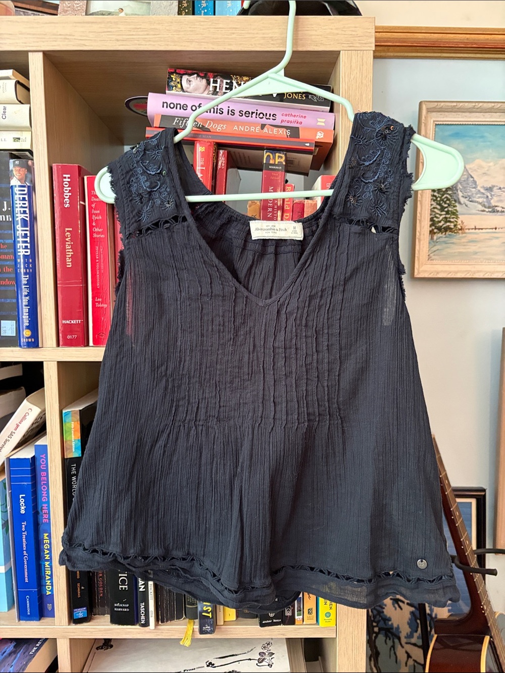 Abercrombie & Fitch Black V-Neck Lace-Shoulder Camisole